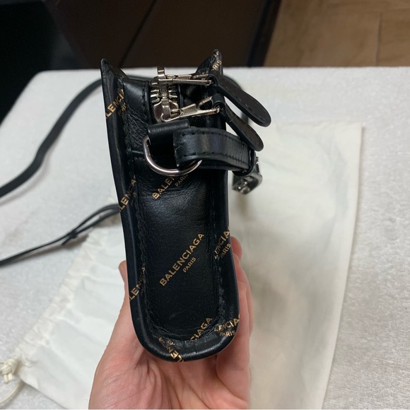 Balenciaga Allover Black Bazar Logo Pochette Shoulder Crossbody Bag - Picture 4 of 16